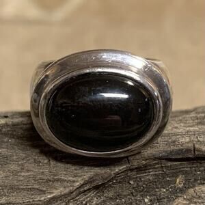 Espo Sig Ring Size 6.5 Sterling Silver and Black Onyx Vintage Made in USA
